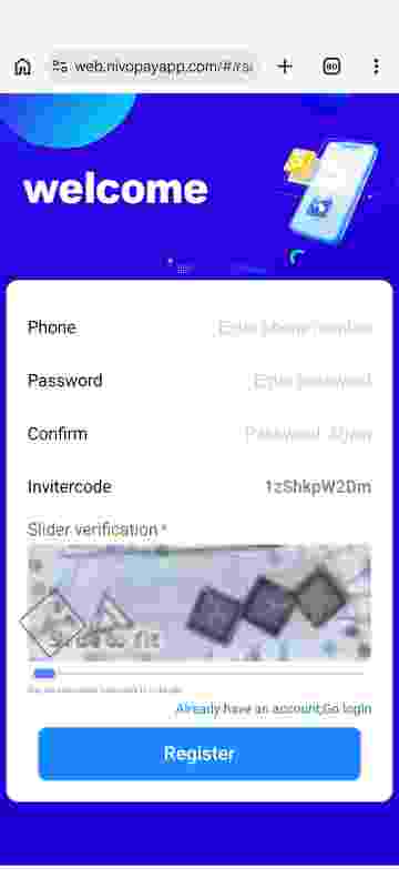 Nivopay registration screen preview